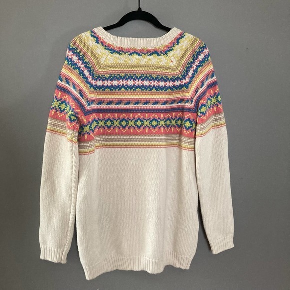 C Wonder Long Sweater fair isle‎ colorful cream soft wool blend Medium - Picture 4 of 8